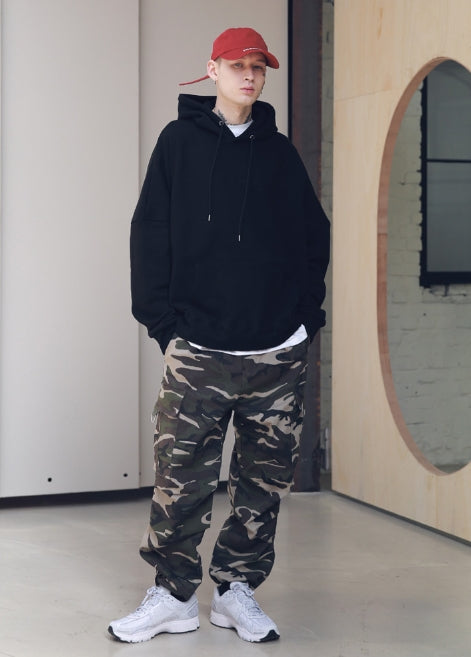メスノウン(MASSNOUN) SL LOGO DWI OVERSIZED HOODIE MSNHD002-BK