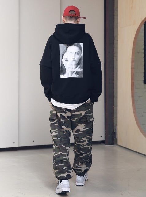 メスノウン(MASSNOUN) SL LOGO DWI OVERSIZED HOODIE MSNHD002-BK