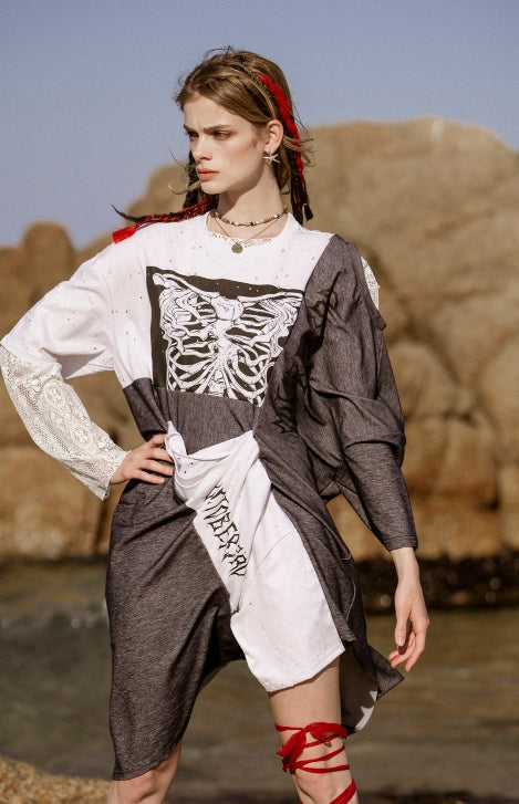 オクトーバーサード(Oct.3) Oversized Mix Graphic T-Shirt [White]