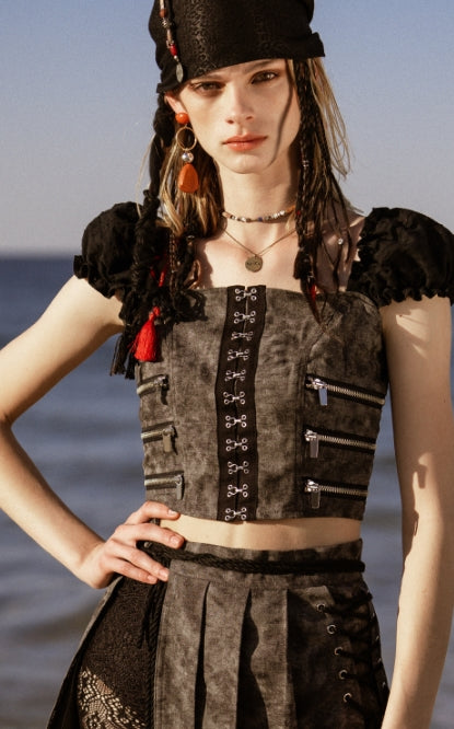 オクトーバーサード(Oct.3)Puff Sleeve Corset Top [Black]