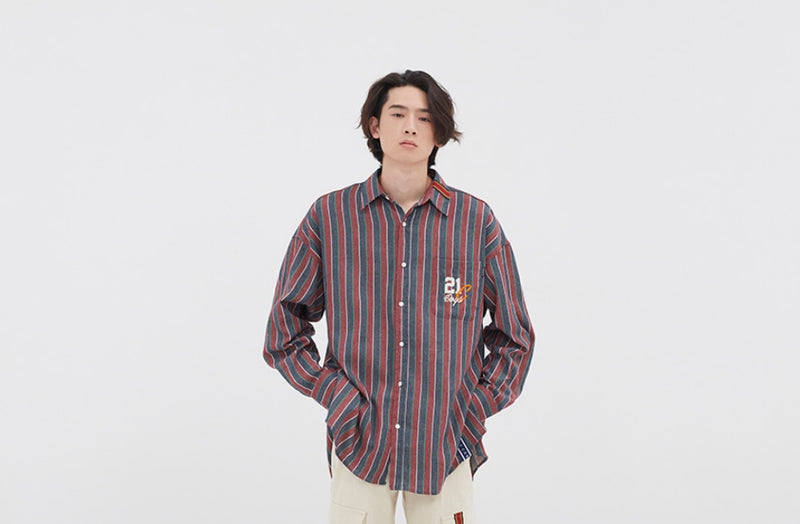 ロマンティッククラウン(ROMANTIC CROWN) 90S STRIPED SHIRT_BURGUNDY