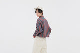 ロマンティッククラウン(ROMANTIC CROWN) 90S STRIPED SHIRT_BURGUNDY