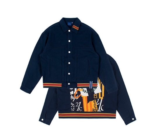 ロマンティッククラウン(ROMANTIC CROWN) JACQUARD TRUCKER JACKET_NAVY