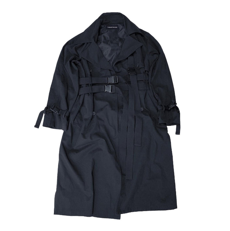 トレンディウビ(Trendywoobi) Black 3rope strap trenchcoat