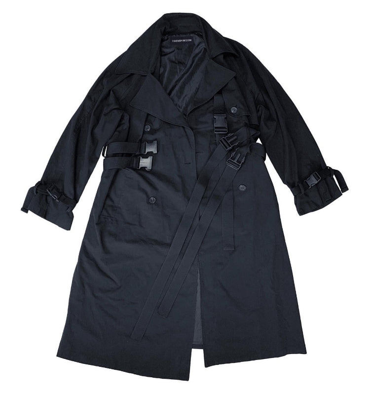 トレンディウビ(Trendywoobi) Black 3rope strap trenchcoat