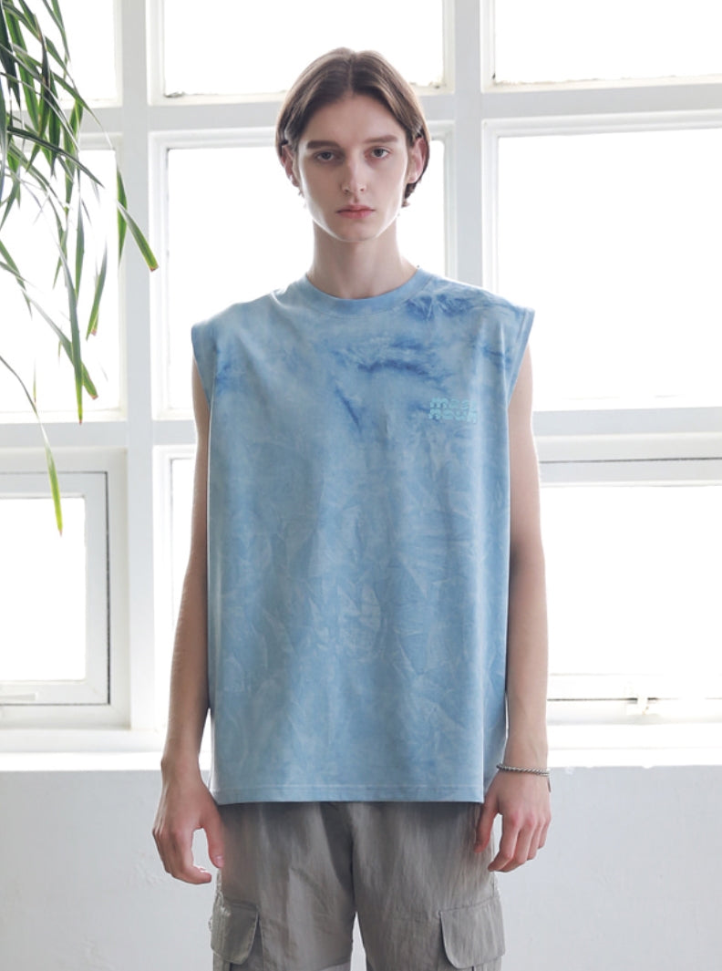 マスノウン(MASSNOUN) SL LOGO TIE-DYE OVERSIZED SLEEVELESS MSNSV002-BL