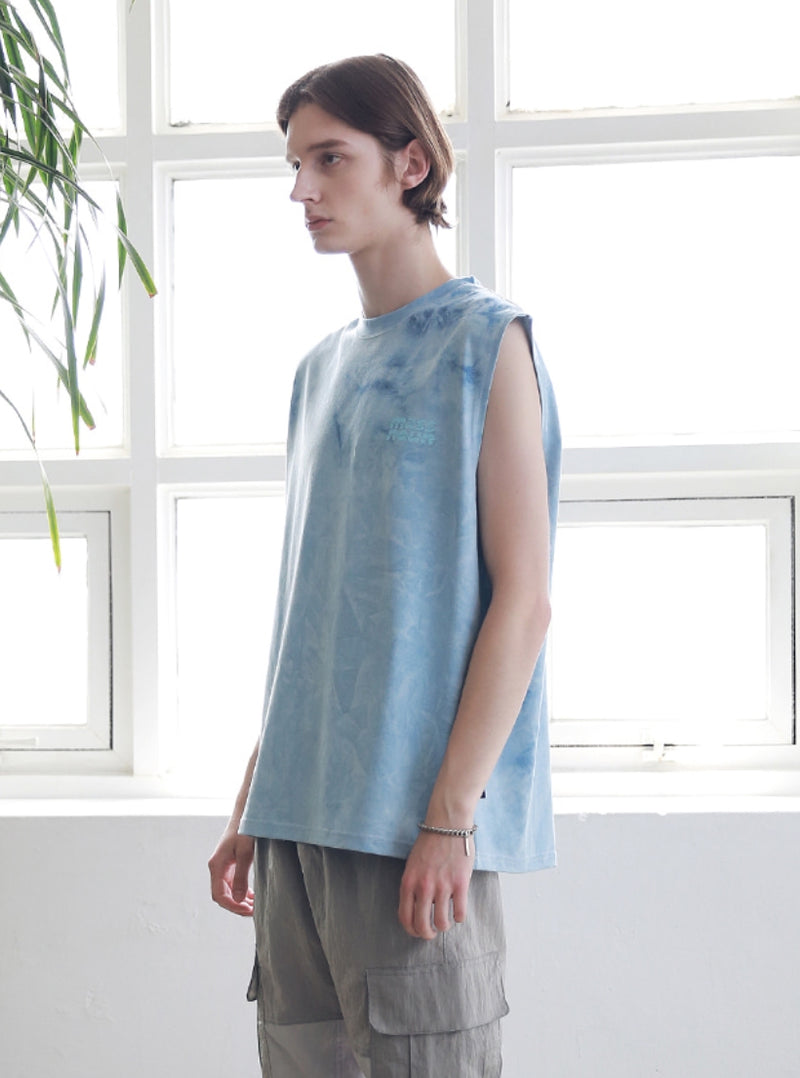 マスノウン(MASSNOUN) SL LOGO TIE-DYE OVERSIZED SLEEVELESS MSNSV002-BL