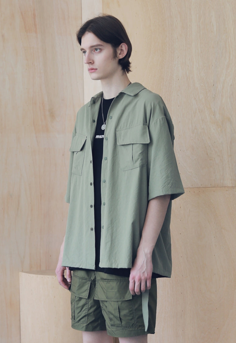 マスノウン(MASSNOUN) SL LOGO ZIGZAG TWO POCKET SHORT SHIRTS MSNST004-OV