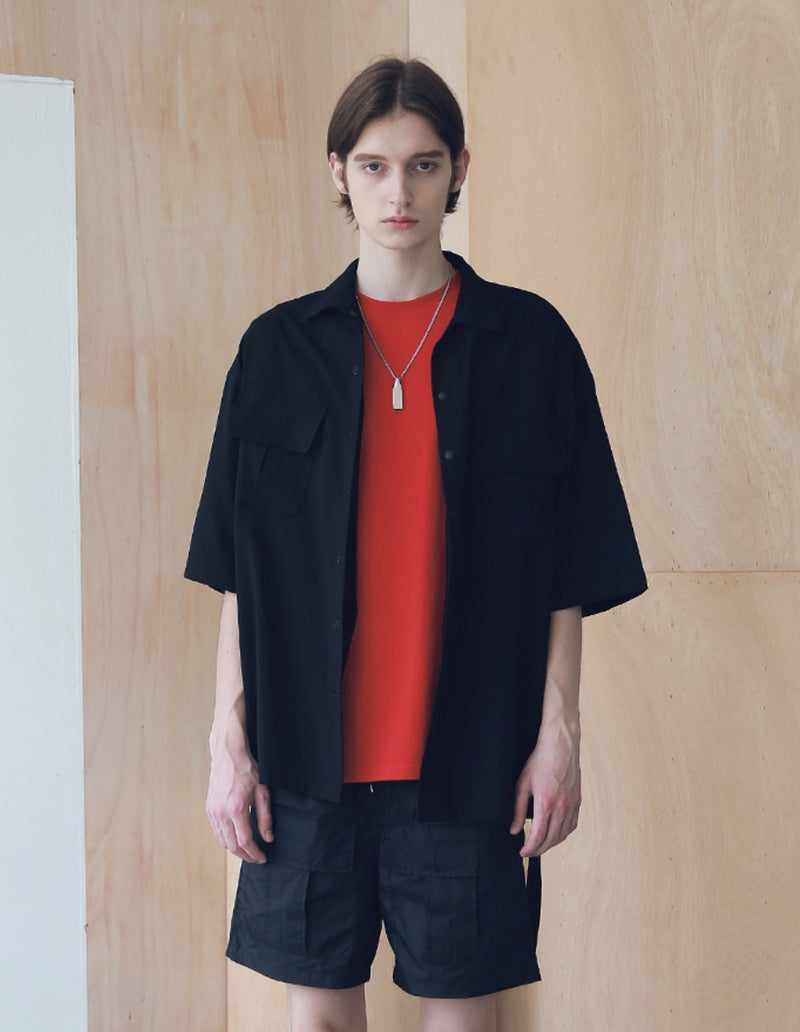 マスノウン(MASSNOUN) SL LOGO ZIGZAG TWO POCKET SHORT SHIRTS MSNST004-BK