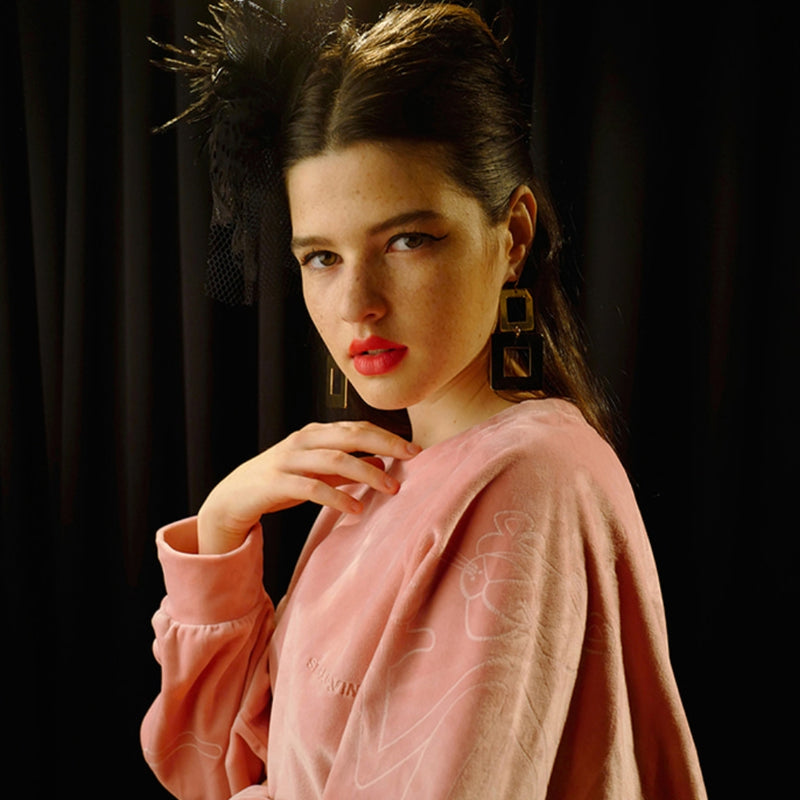 ステレオバイナルズ(Stereo Vinyls)  [FW19 Pink Panther] Velour Raglan Sweatshirts(Pink)