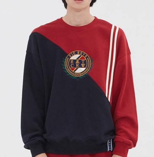 ロマンティッククラウン(ROMANTIC CROWN) COLOR BLOCK LOGO SWEATSHIRT_BURGUNDY