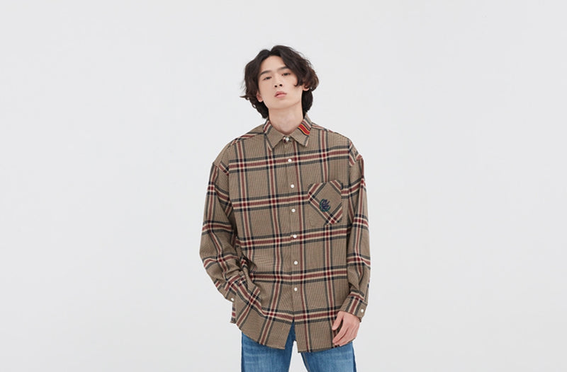 ロマンティッククラウン(ROMANTIC CROWN)OLD CHECK WIDE SHIRT_BEIGE