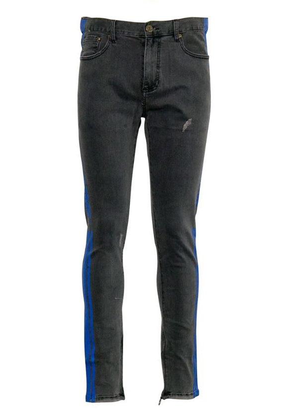 HOMME PLUS FAMME (オムファム)  STRIPE LOGO DENIM BLACK/BLUE