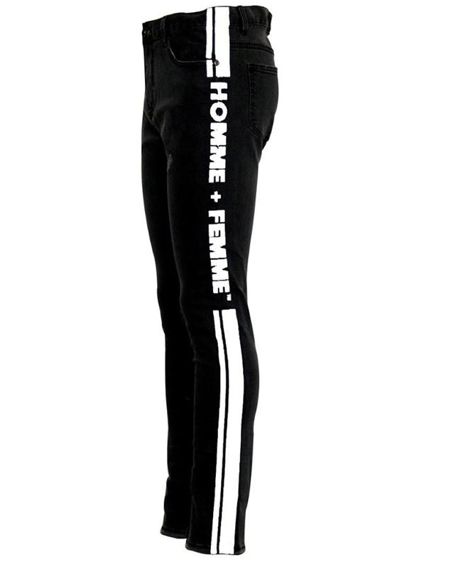 HOMME PLUS FAMME (オムファム)  STRIPE LOGO DENIM BLACK WHITE