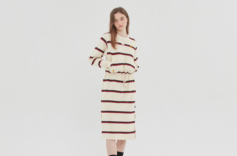 ロマンティッククラウン(ROMANTIC CROWN) GNAC STRIPE POCKET DRESS_OATMEAL