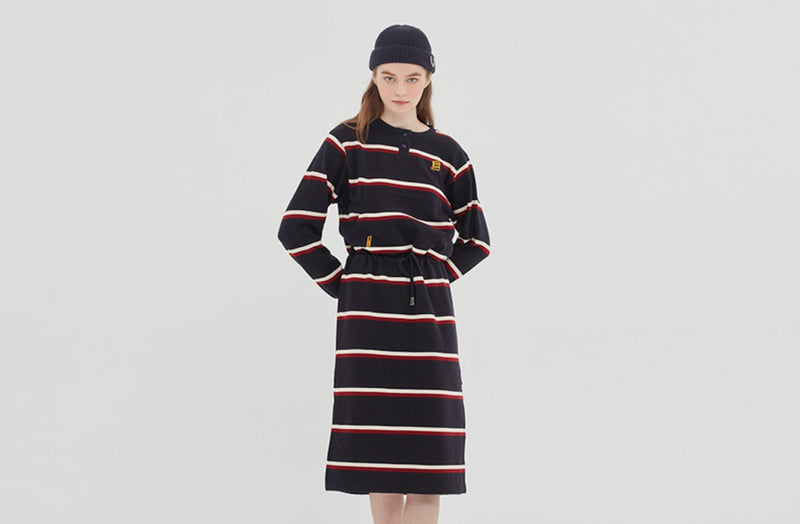 ロマンティッククラウン(ROMANTIC CROWN) GNAC STRIPE POCKET DRESS_NAVY