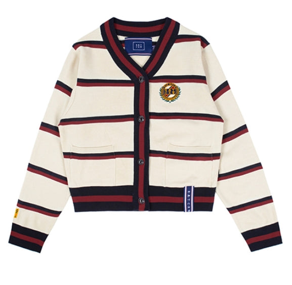 ロマンティッククラウン(ROMANTIC CROWN) CLASSIC LOGO STRIPE CARDIGAN_OATMEAL