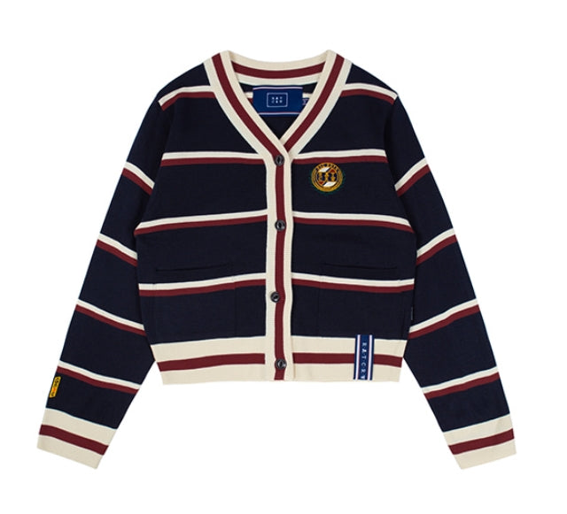 ロマンティッククラウン(ROMANTIC CROWN) CLASSIC LOGO STRIPE CARDIGAN_NAVY