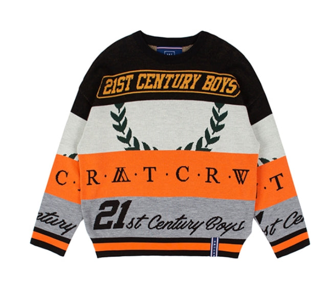 ロマンティッククラウン(ROMANTIC CROWN) RACING COLOR BLOCK KNIT_BLACK