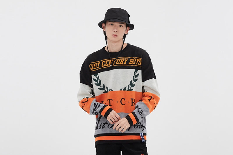 ロマンティッククラウン(ROMANTIC CROWN) RACING COLOR BLOCK KNIT_BLACK