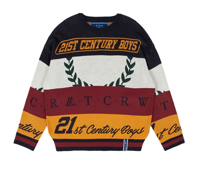 ロマンティッククラウン(ROMANTIC CROWN) RACING COLOR BLOCK KNIT_NAVY