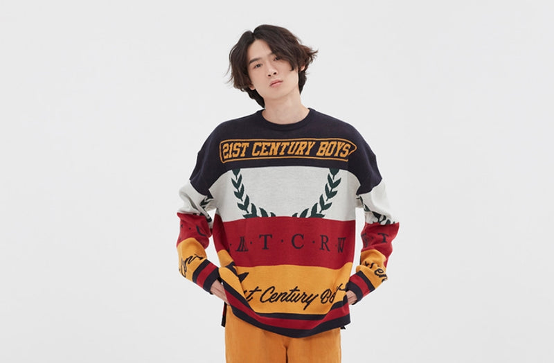 ロマンティッククラウン(ROMANTIC CROWN) RACING COLOR BLOCK KNIT_NAVY