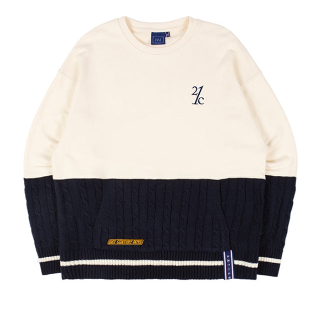 ロマンティッククラウン(ROMANTIC CROWN) MIX FABRIC SWEATSHIRT_OATMEAL