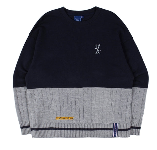 ロマンティッククラウン(ROMANTIC CROWN) MIX FABRIC SWEATSHIRT_NAVY