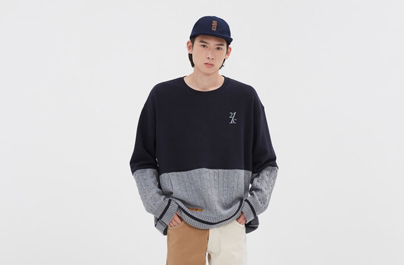 ロマンティッククラウン(ROMANTIC CROWN) MIX FABRIC SWEATSHIRT_NAVY
