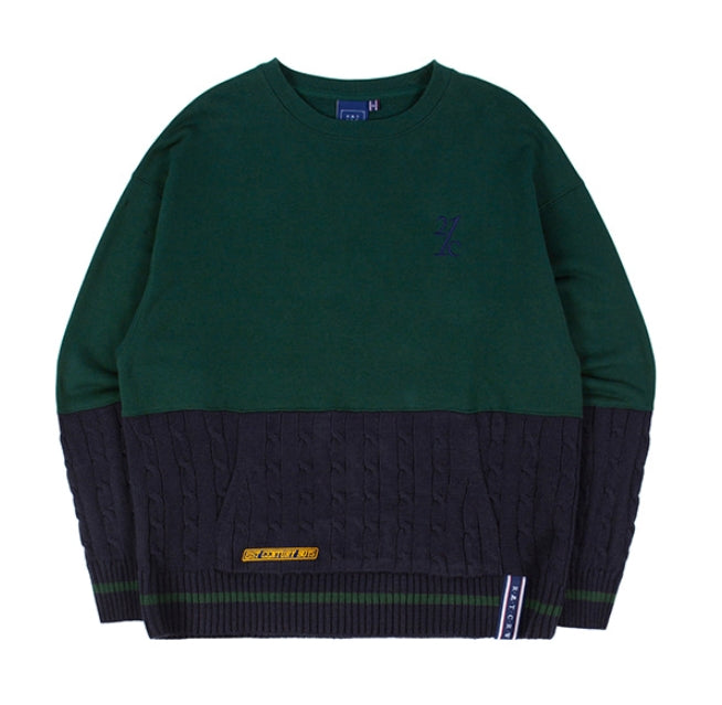 ロマンティッククラウン(ROMANTIC CROWN) MIX FABRIC SWEATSHIRT_GREEN