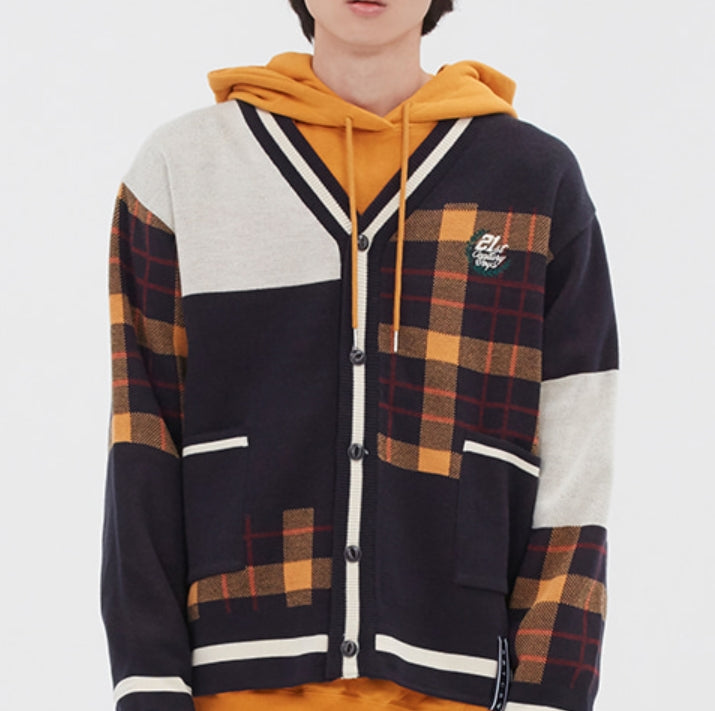 ロマンティッククラウン(ROMANTIC CROWN)SQUARE CHECK KNIT CARDIGAN_NAVY