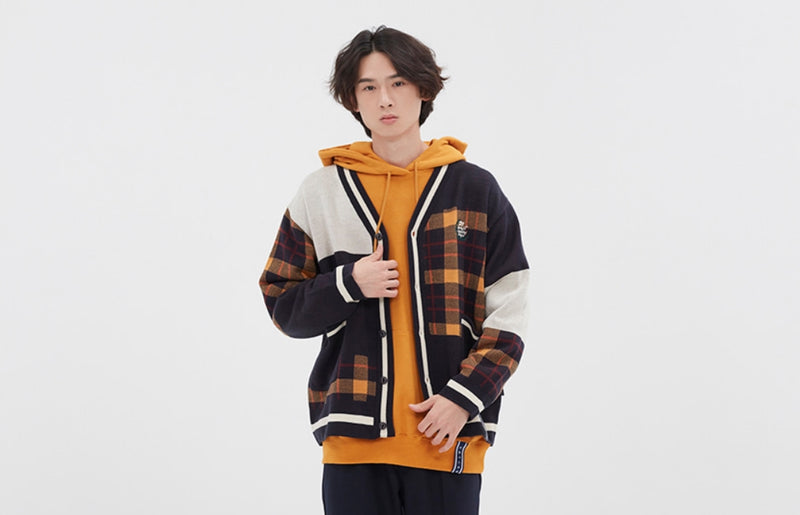 ロマンティッククラウン(ROMANTIC CROWN)SQUARE CHECK KNIT CARDIGAN_NAVY