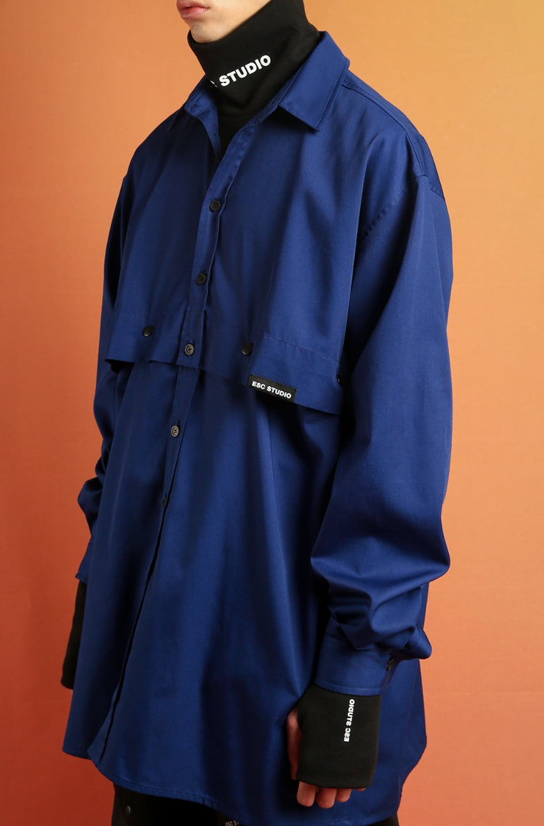 イーエスシースタジオ(ESC STUDIO) Snap crop shirt (blue)