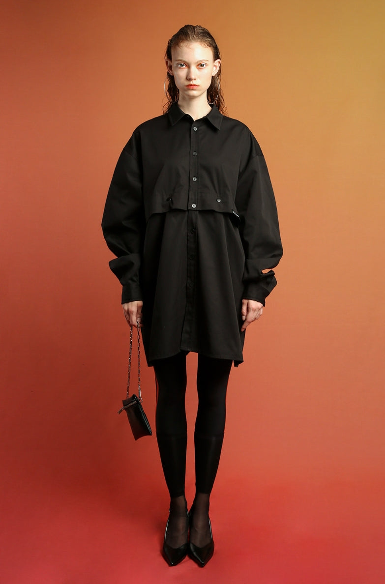 イーエスシースタジオ(ESC STUDIO) Snap crop shirt (black)