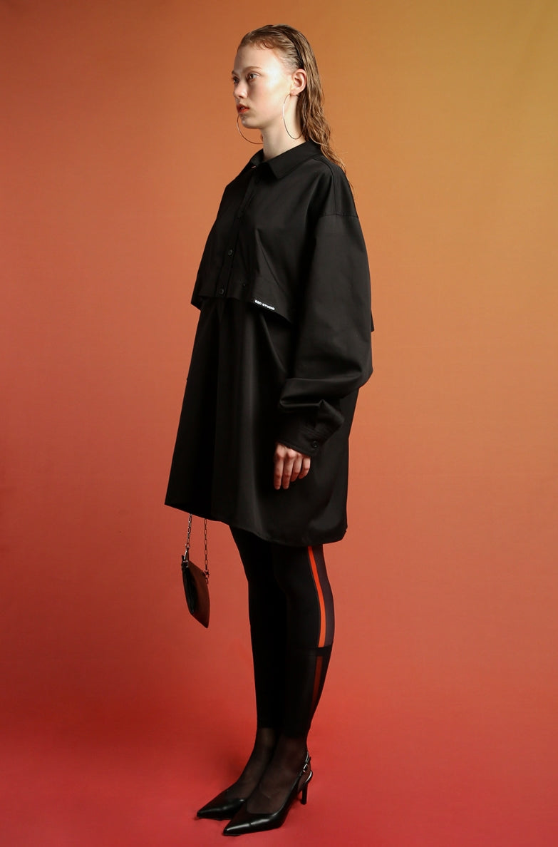 イーエスシースタジオ(ESC STUDIO) Snap crop shirt (black)