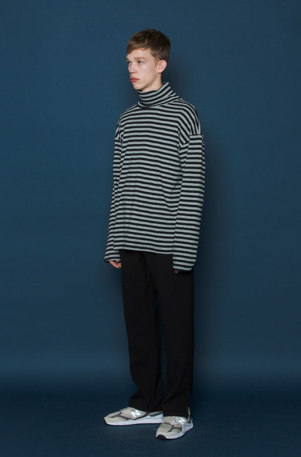 スローアシッド(SLOW ACID)  Stripe Turtleneck Long-T (BLACK)