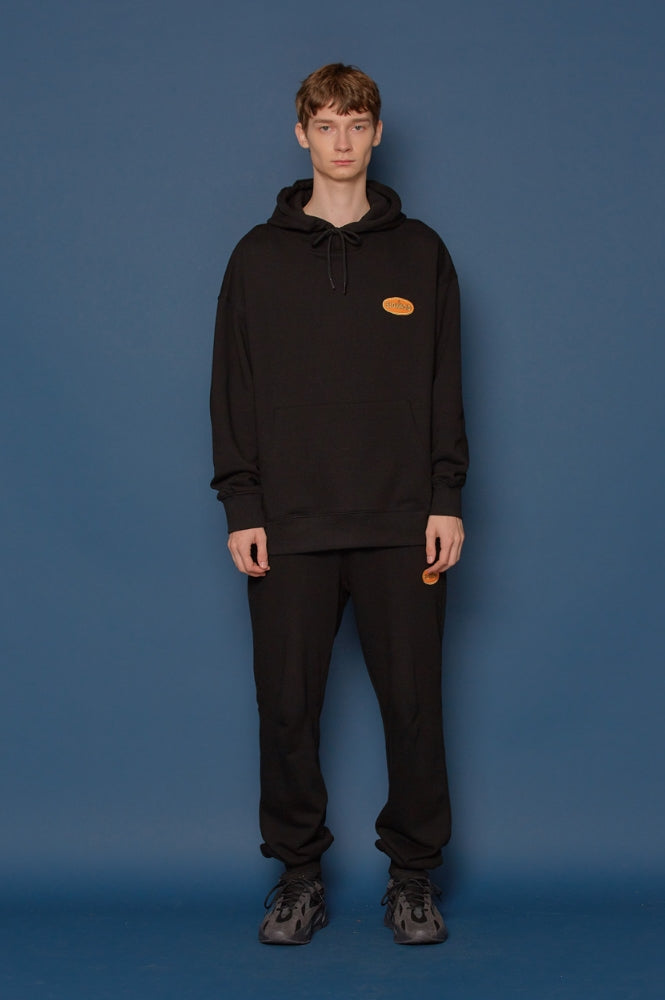 スローアシッド(SLOW ACID)  Leather Patch Sweatpants (BLACK)