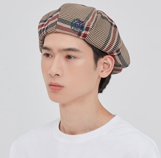 ロマンティッククラウン(ROMANTIC CROWN) OLD CHECK NEWSBOY CAP_BEIGE