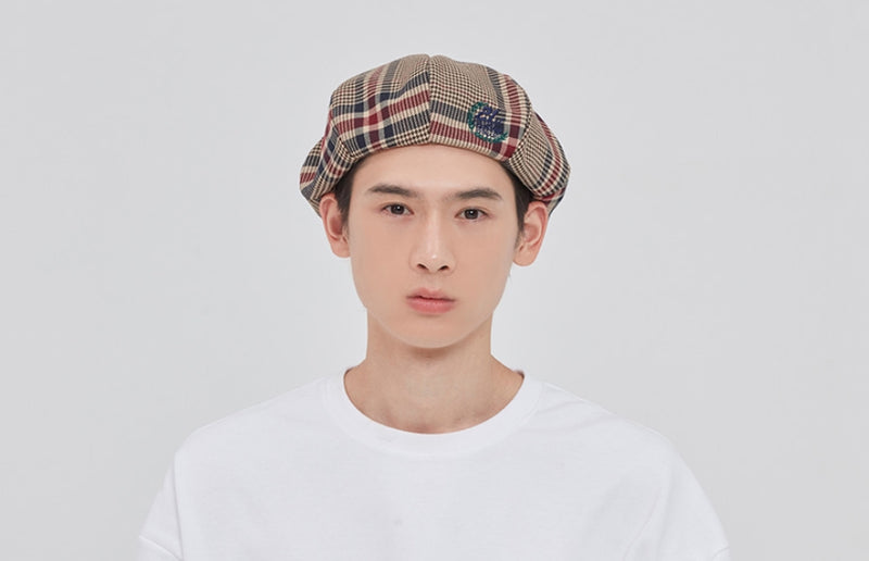 ロマンティッククラウン(ROMANTIC CROWN) OLD CHECK NEWSBOY CAP_BEIGE
