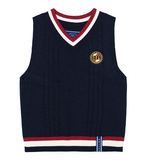 ロマンティッククラウン(ROMANTIC CROWN)V NECK CABLE KNIT VEST_NAVY
