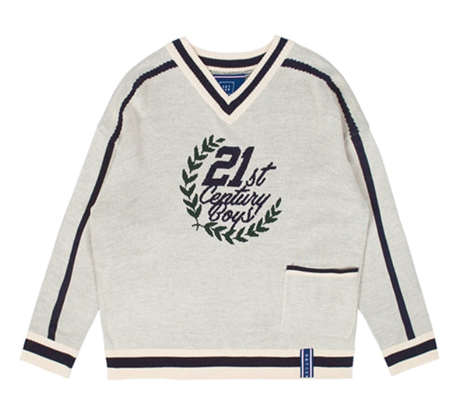 ロマンティッククラウン(ROMANTIC CROWN) 21C BOYS V NECK KNIT_OATMEAL