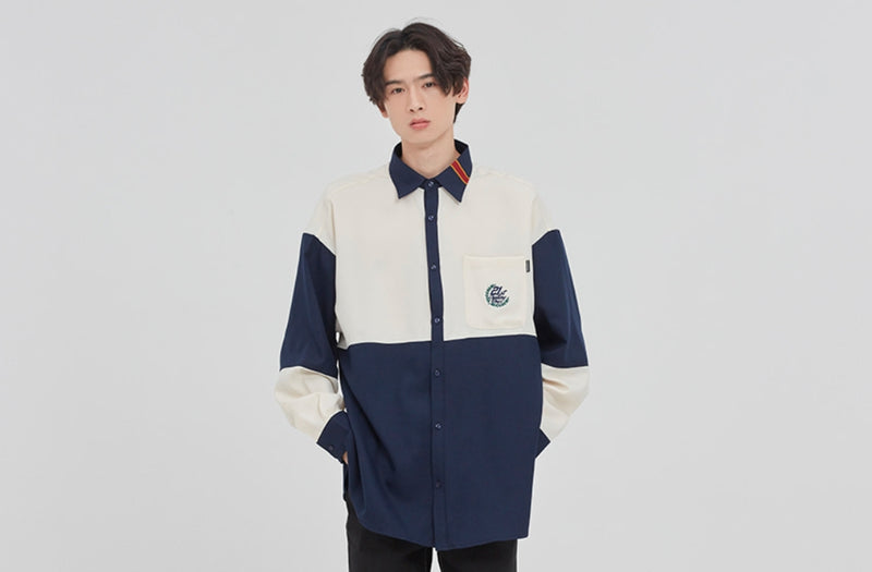 ロマンティッククラウン(ROMANTIC CROWN) UP AND DOWN BLOCK SHIRT_NAVY