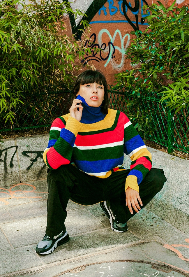 シディスコンマ(SHETHISCOMMA)STRIPE TURTLENECT KNIT