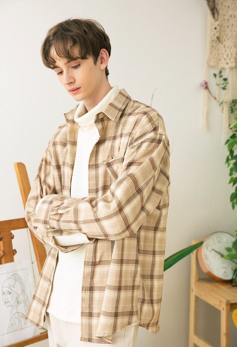 セイントペイン(SAINTPAIN) SP WIDE CHECK SHIRTS-BEIGE