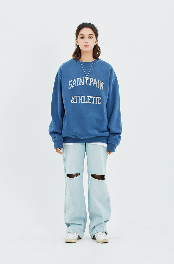 セイントペイン(SAINTPAIN) SP ATHLETIC PIGMENT CREWNECK-BLUE