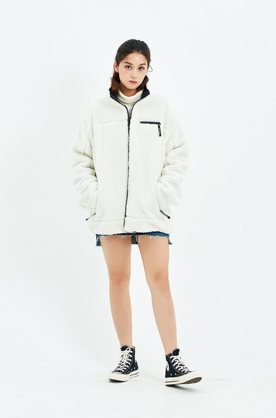 セイントペイン(SAINTPAIN)  SP OG LOGO REVERSIBLE FLEECE JACKET-WHITE