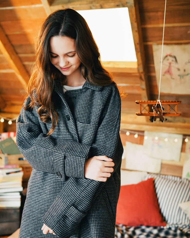 ダブルユーブイプロジェクト(WV PROJECT) THIN OVERFIT CHECK SINGLE COAT BLACK CHARCOAL MJOT7295