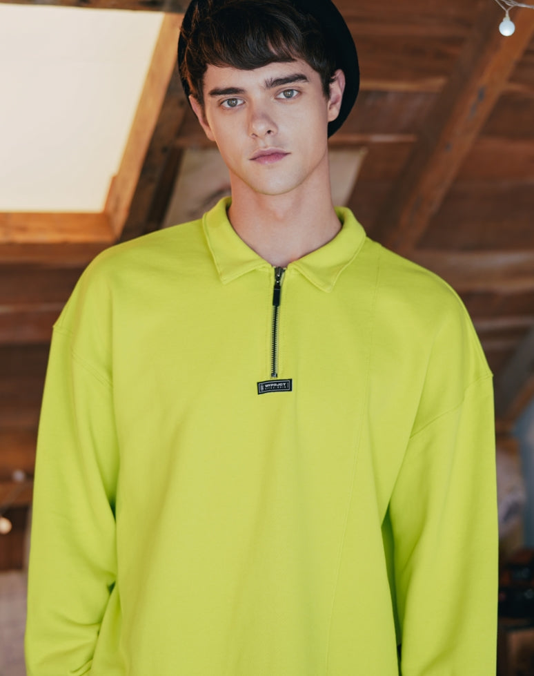 ダブルユーブイプロジェクト(WV PROJECT) COMBI HALF ZIPPER T-SHIRT LIME JJLT7332