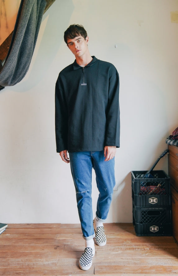 ダブルユーブイプロジェクト(WV PROJECT) COMBI HALF ZIPPER T-SHIRT BLACK JJLT7332