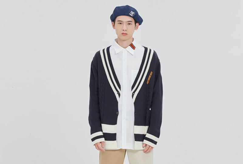 ロマンティッククラウン(ROMANTIC CROWN) V NECK POCKET KNIT CARDIGAN_NAVY